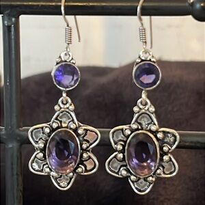 NWT ATISAN CRAFTED AMETHYST DANGLE EARRINGS 925 STERLING SILVER 1.75”
